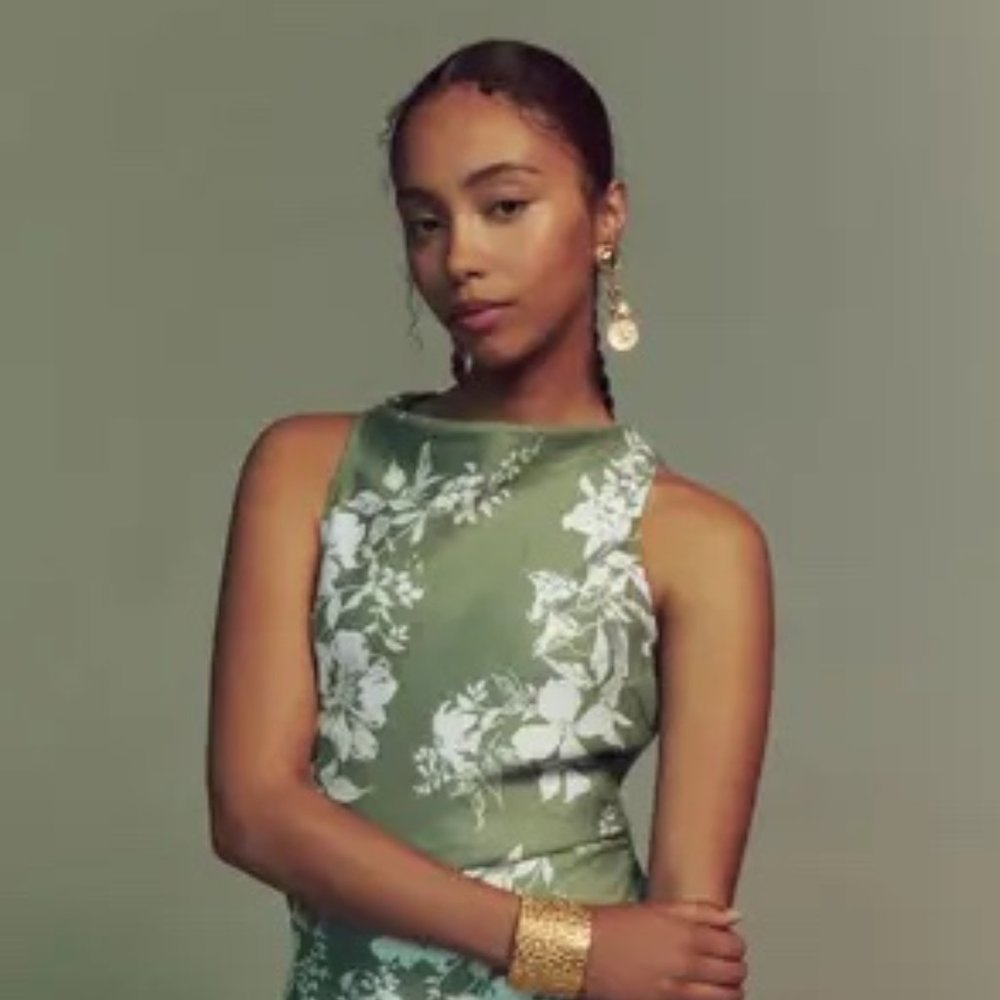 Reformation Green Floral Sleeveless Dress